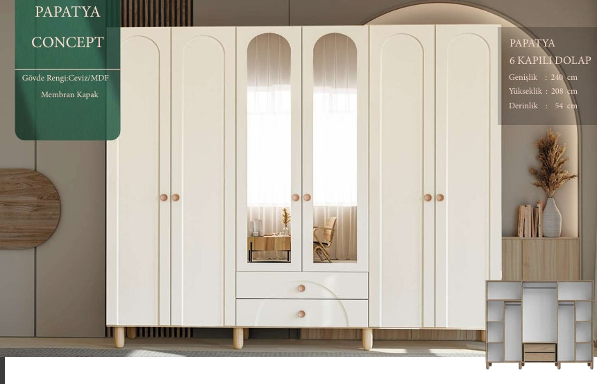 PAPATYA 6 KAPILI YATAK ODASI TAKIMI