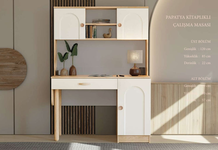 CSTR PAPATYA KİTAPLIKLI ÇALIŞMA MASASI